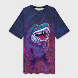 Женская длинная футболка Акула в балахоне