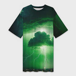 Футболка женская длинная Зелёный гром, цвет: 3D-принт