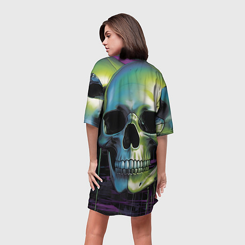 Женская длинная футболка Черепа отливающие неоном / 3D-принт – фото 4