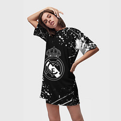 Футболка женская длинная Real Madrid белые краски, цвет: 3D-принт — фото 2