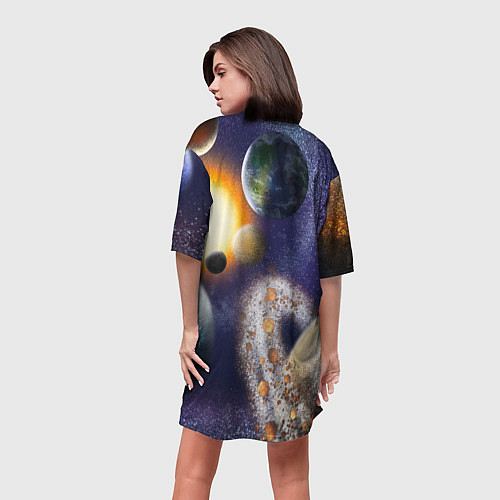 Женская длинная футболка Парад планет / 3D-принт – фото 4