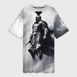 Женская длинная футболка Спартанский воин среди львов