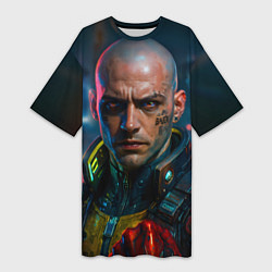 Футболка женская длинная Мужчина в стиле киберпанка, цвет: 3D-принт