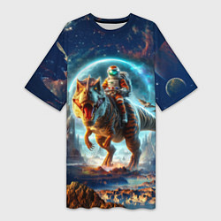 Женская длинная футболка Космонавт на тираннозавре - затерянная планета