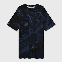 Футболка женская длинная Чёрно-синий абстрактный космос, цвет: 3D-принт