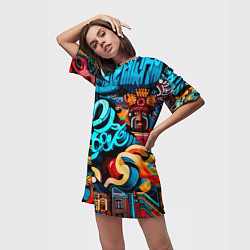 Футболка женская длинная Abstract graffiti - ai art, цвет: 3D-принт — фото 2