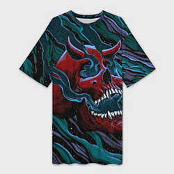 Футболка женская длинная Череп с рогами, цвет: 3D-принт