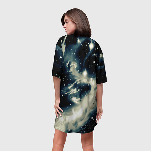 Женская длинная футболка Космический абстрактный чёрно-синий / 3D-принт – фото 4