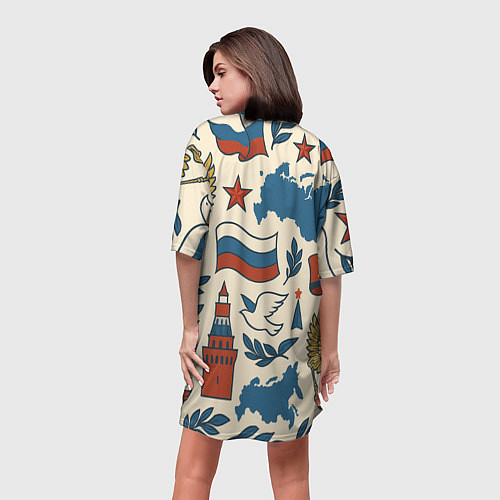 Женская длинная футболка Российский патриотический узор / 3D-принт – фото 4