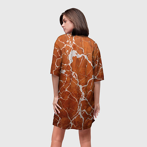 Женская длинная футболка Темно-оранжевый мрамор / 3D-принт – фото 4