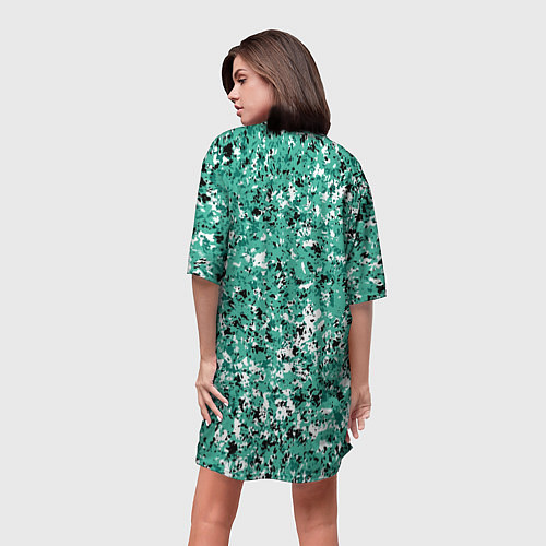 Женская длинная футболка Бирюзовый с чёрно-белыми пятнами / 3D-принт – фото 4