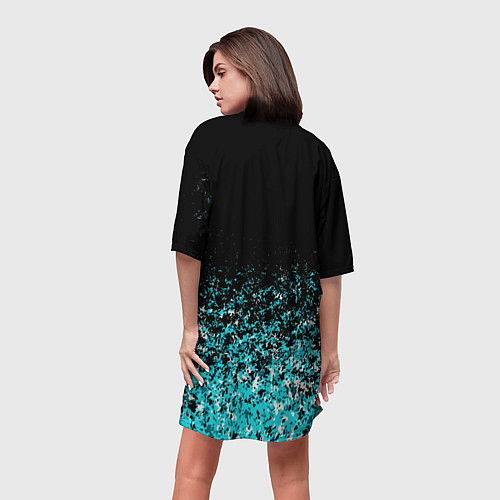 Женская длинная футболка Sport чёрно-голубой пятнистый / 3D-принт – фото 4