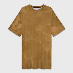 Футболка женская длинная Светлый оливково-коричневый однотонный текстурный, цвет: 3D-принт