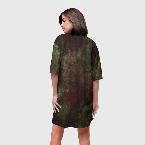Женская длинная футболка Абстракция - green fabric soaked in red paint / 3D-принт – фото 4