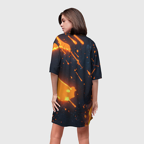 Женская длинная футболка ACDC оранжевый логотип / 3D-принт – фото 4