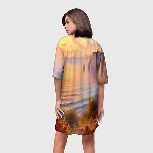 Женская длинная футболка Рассветный залив / 3D-принт – фото 4
