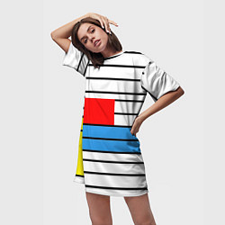 Футболка женская длинная В стиле мондриана, цвет: 3D-принт — фото 2