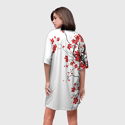 Женская длинная футболка Сакура с иероглифом Любовь / 3D-принт – фото 4