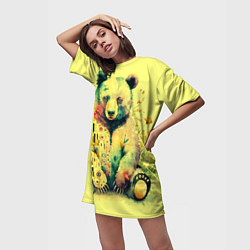 Футболка женская длинная Медведь с узорами в стиле Климта, цвет: 3D-принт — фото 2