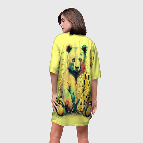 Женская длинная футболка Медведь с узорами в стиле Климта / 3D-принт – фото 4
