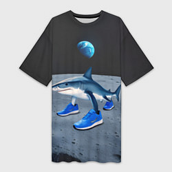 Женская длинная футболка Акула мем, тралалеро тралала