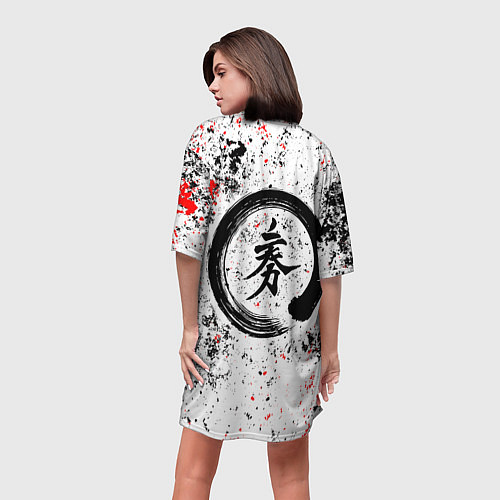 Женская длинная футболка Самурай - брызги красок / 3D-принт – фото 4
