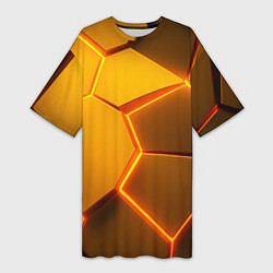 Футболка женская длинная Желтые неоновые соты - текстура, цвет: 3D-принт