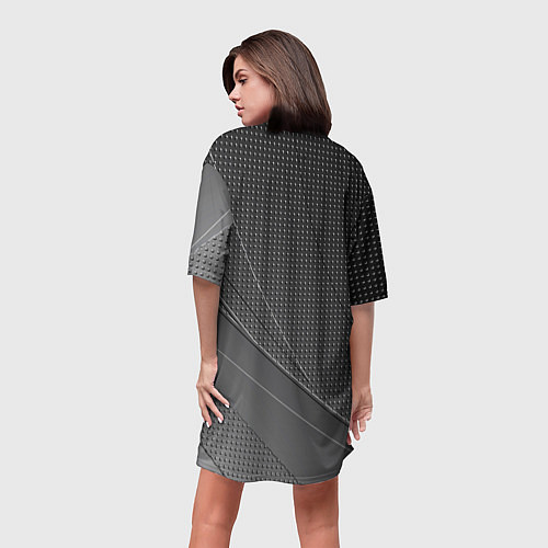 Женская длинная футболка Россия герб тёмно-серый текстурный с полосой / 3D-принт – фото 4