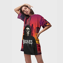 Футболка женская длинная Bones скелет, цвет: 3D-принт — фото 2