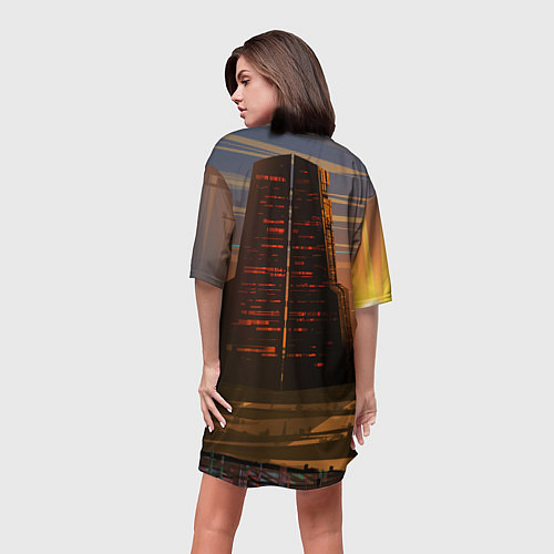 Женская длинная футболка Bones в халате с журавлями / 3D-принт – фото 4