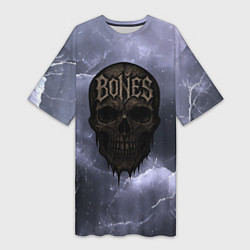 Футболка женская длинная Bones череп, цвет: 3D-принт