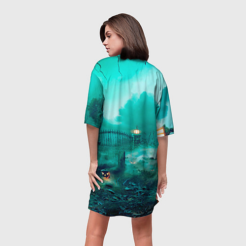 Женская длинная футболка Bones в стиле хоррор куклы / 3D-принт – фото 4