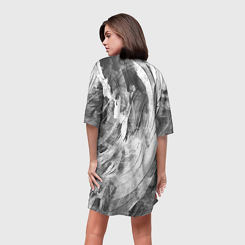 Женская длинная футболка Абстракция - grey and white swirls / 3D-принт – фото 4