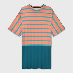 Футболка женская длинная Полосатый мандариновый морской рассвет, цвет: 3D-принт