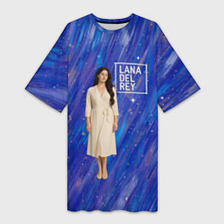 Футболка женская длинная Lana Del Rey в белом классическом платье на синем, цвет: 3D-принт