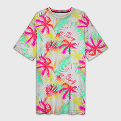 Футболка женская длинная Palm yellow pink, цвет: 3D-принт