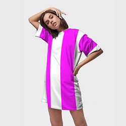 Футболка женская длинная Color white pink line, цвет: 3D-принт — фото 2