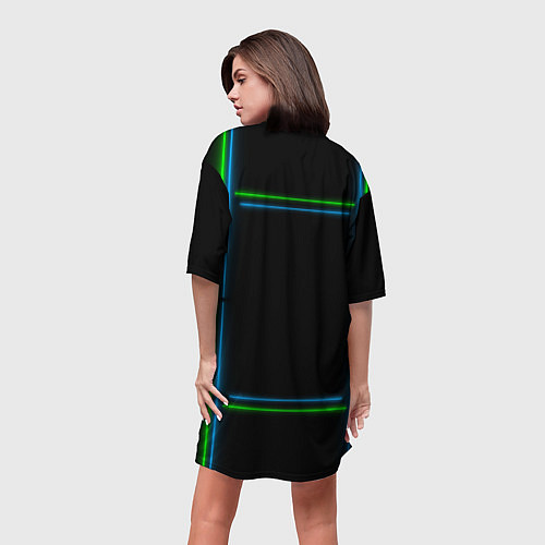 Женская длинная футболка Neon green light blue / 3D-принт – фото 4