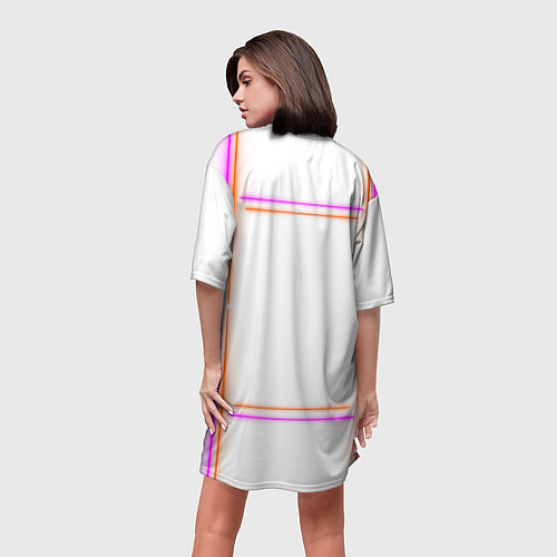 Женская длинная футболка Neon white orange pink / 3D-принт – фото 4