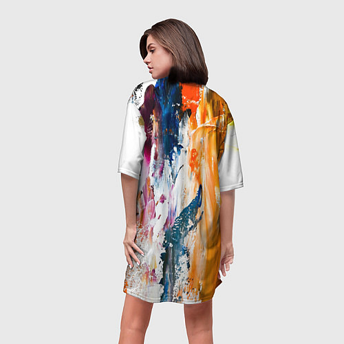 Женская длинная футболка Разноцветные мазки кисти на палитре художника / 3D-принт – фото 4