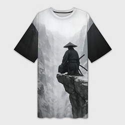 Женская длинная футболка Ghost of Tsushima самурай - зимнее ущелье