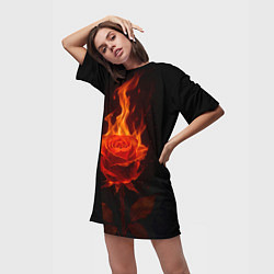 Футболка женская длинная Flaming rose, цвет: 3D-принт — фото 2