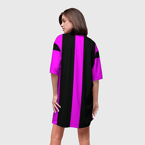 Женская длинная футболка Color black pink lines / 3D-принт – фото 4