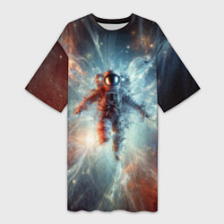 Женская длинная футболка Космонавт в космической туманности