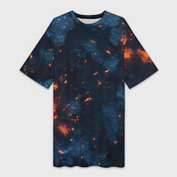 Футболка женская длинная Синий камуфляж с искрами, цвет: 3D-принт