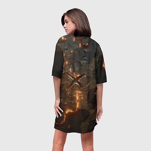 Женская длинная футболка Искры в разломах на камуфляже / 3D-принт – фото 4