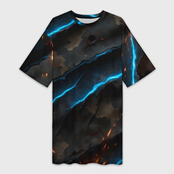 Футболка женская длинная Камуфляж с искрами и неоном, цвет: 3D-принт