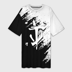 Женская длинная футболка Doom штрихи красок черные