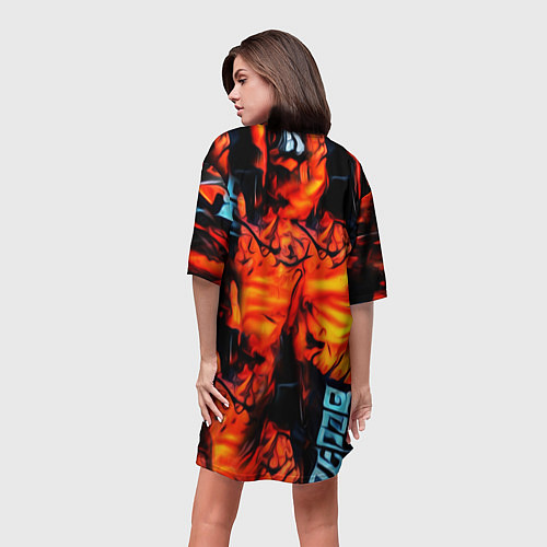 Женская длинная футболка Абстрактная текстура рыжего пламени / 3D-принт – фото 4