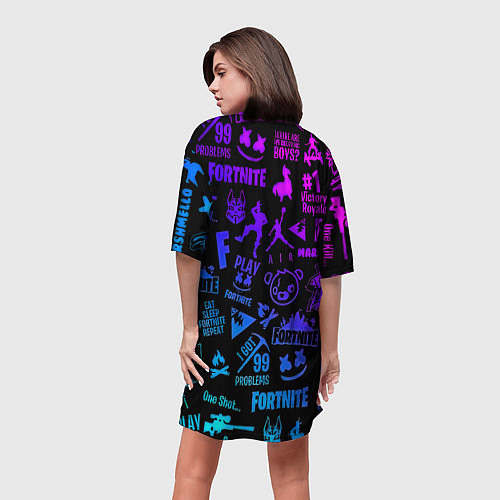 Женская длинная футболка Fortnite x doom neon logo / 3D-принт – фото 4